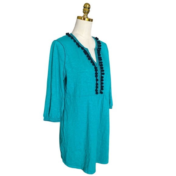 BODEN Carina Cotton Jersey Navy Pom Pom Tunic Mini Sheath Teal Dress Size 14R - Picture 6 of 10